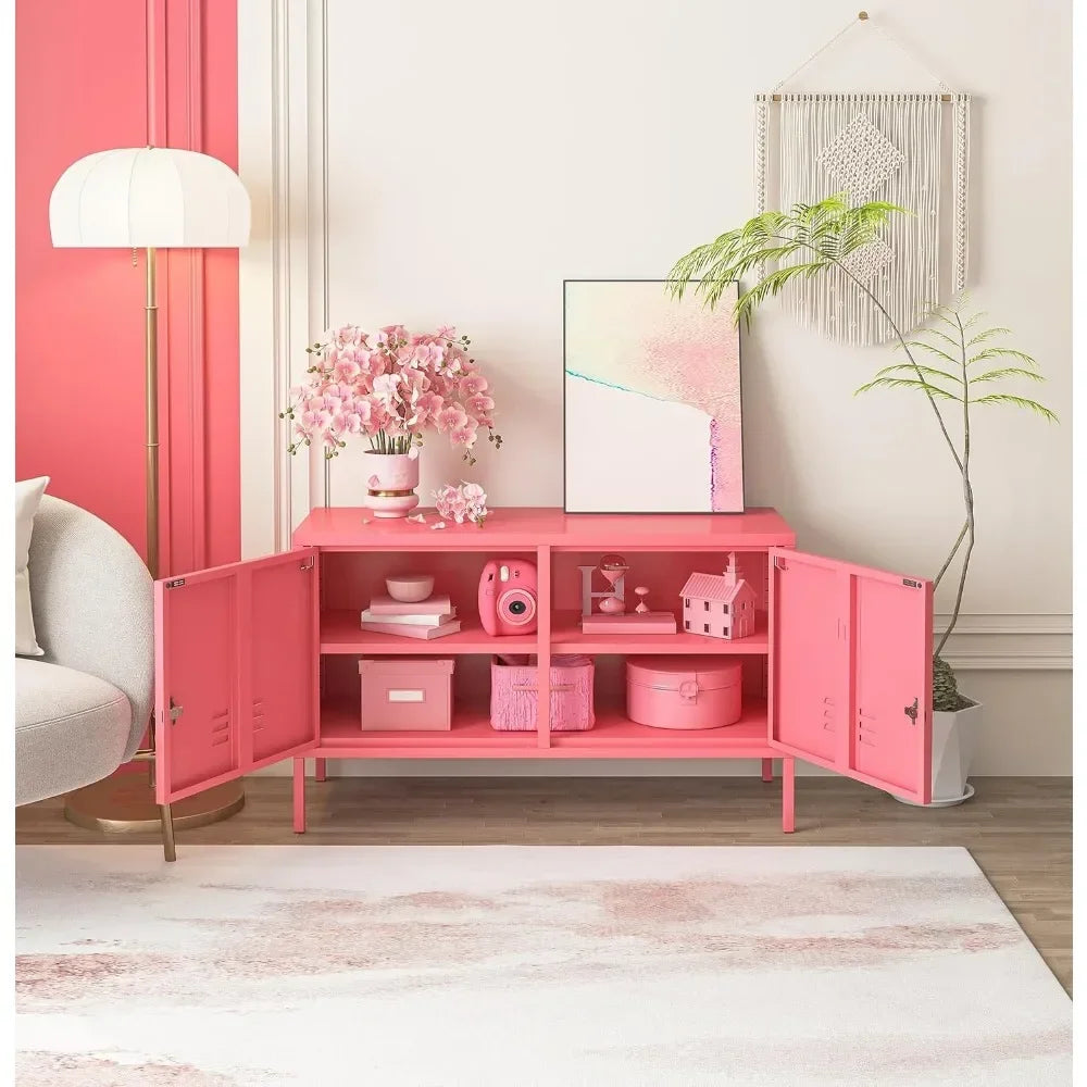 YQXH 2 Doors Metal Storage Cabinet Multifunction lockers Modern TV Stand Large Space Adjustable Bedroom Locker