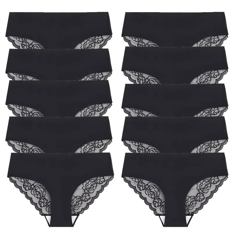 WarmSteps 10PCS Fashion Women's Panties French Luxury Lace Female Sexy Lingerie Leopard Briefs Comfortable Breathable Underpants