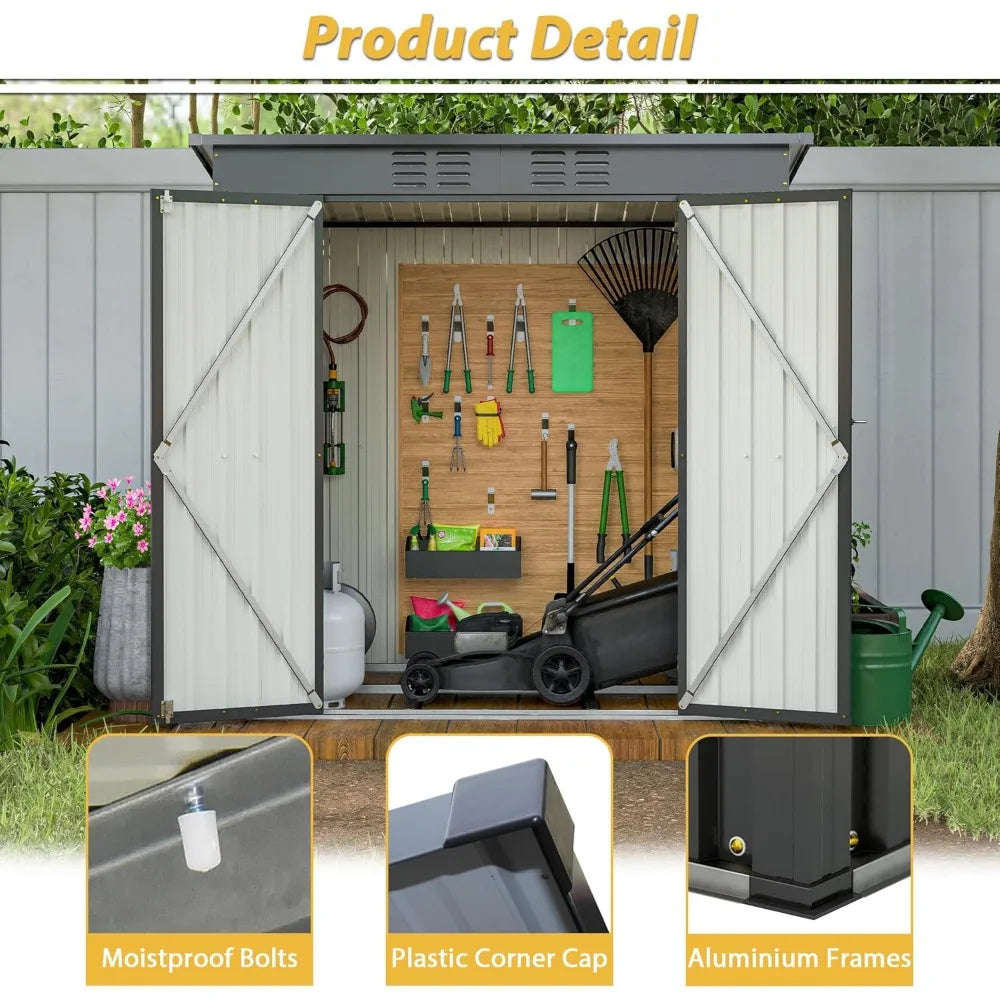 6X4 FT Outdoor Storage Shed, Waterproof Metal Garden Sheds with Lockable Door, Steel Tool Storage Buildings Shed & Outdoor Stora