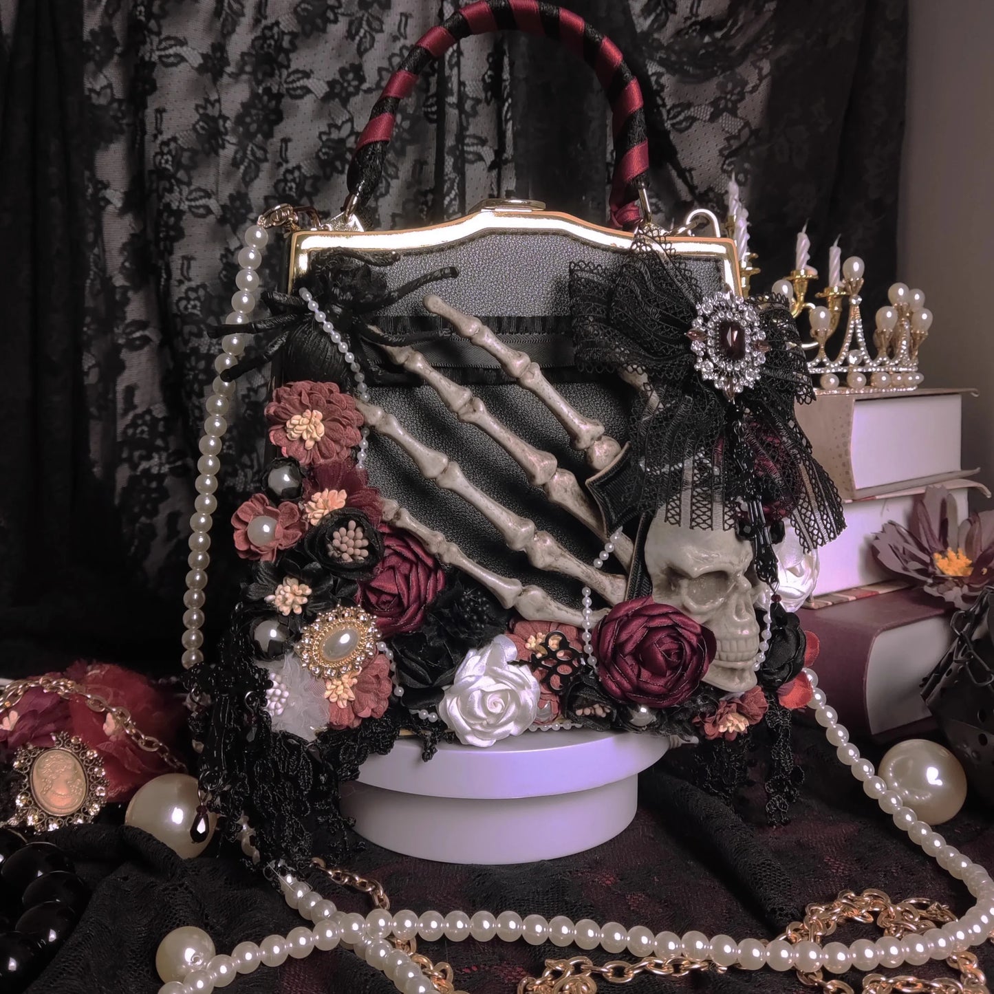 Y2K Girls Harajuku Womens Gothic High Street Punk One Shoulder Flower Marriage Skeleton Cross Underarm Chain Crossbody Bags Tote