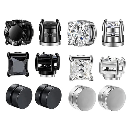 6 Pcset Crystal Strong Magnetic Ear Stud Clip Earrings for Men and Women Punk Round Zircon Magnet Earrings Non Piercing Jewelry