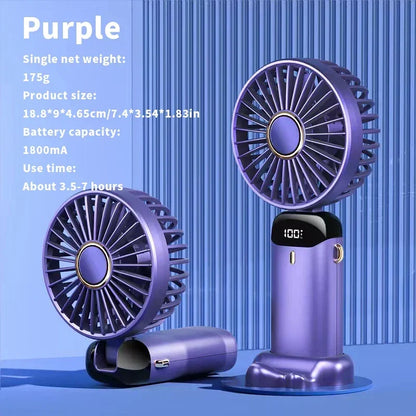 Handheld Mini Fan Foldable Portable Neck Hanging Fans 5 Speed USB Rechargeable Fan with Phone Stand and Display Screen 1800mAh