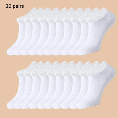 Unisex 40/20/10 Pairs of Solid Color Socks, Soft and Lightweight Ankle Socks, WOMEN'S Casual Boat Socks, Low Cut Ankle Socks