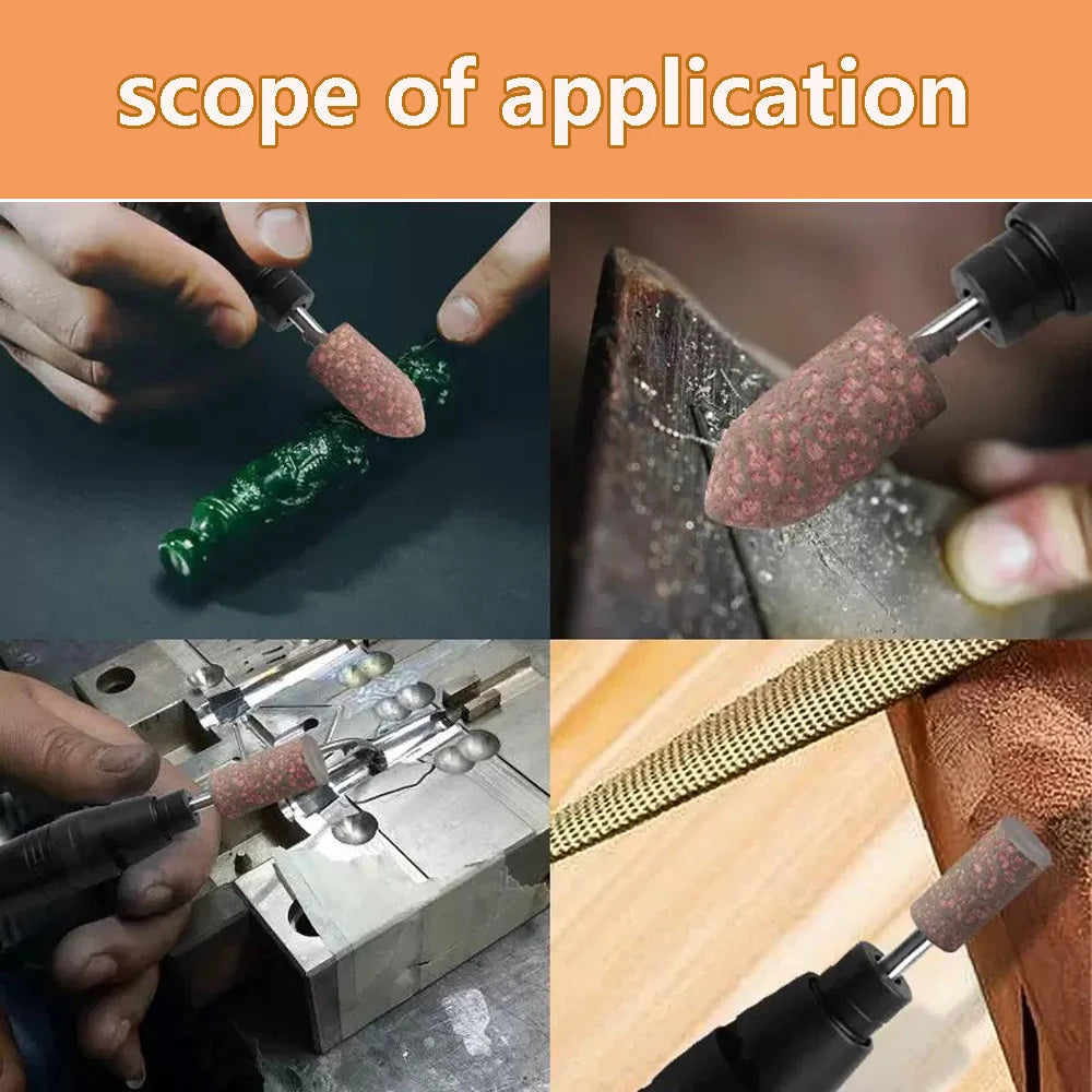 100 pcs/bag Rubber with Abrasives Sharper Mounted Points Coarse Grinding Heads for Metal Mable Glass