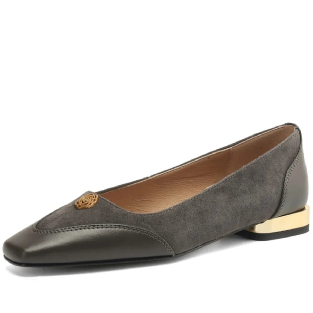 【JOCHEBED HU】Handmade Genuine Leather Low Cut Metal Heel Women's Shoes Comfortable Casual Footwear  34-40