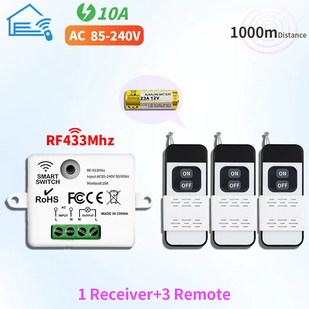 433MHz Wireless Remote Control Light Switch 220V 110V 10A Relay Controller Mini Round Button Wall Panel Switch For Lighting Led