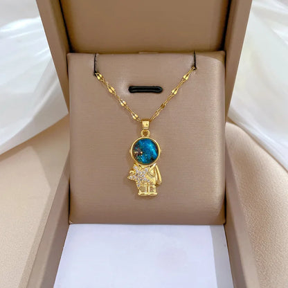Y2K Starry Sky Planet Light Luxurious Temperament Gorgeous Necklace Star and Moon Versatile Stainless Steel Clavicle Chain