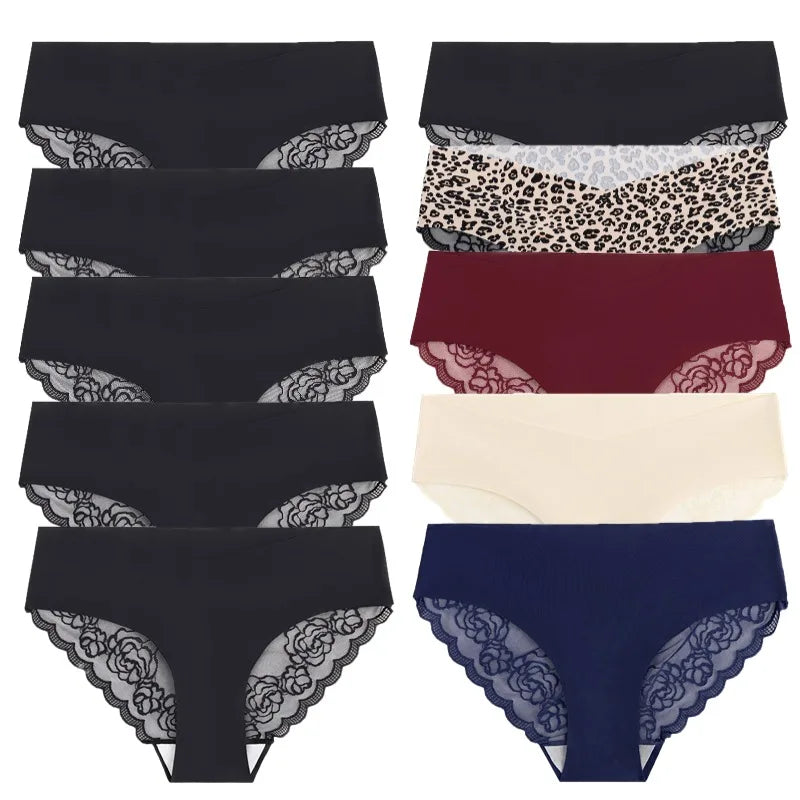 WarmSteps 10PCS Fashion Women's Panties French Luxury Lace Female Sexy Lingerie Leopard Briefs Comfortable Breathable Underpants