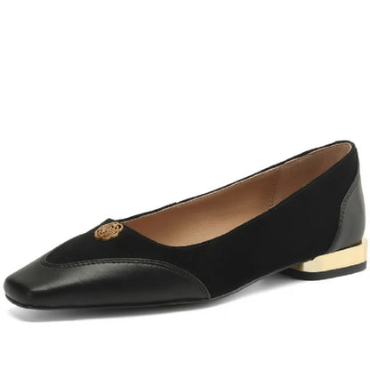 【JOCHEBED HU】Handmade Genuine Leather Low Cut Metal Heel Women's Shoes Comfortable Casual Footwear  34-40