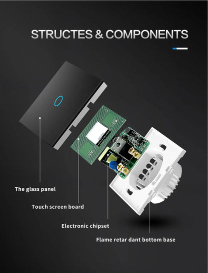 Tuya EU WiFi+RF433 Smart Remote control switch No Neutral Wire Required 1/2/3Gang Light Touch Switch Work with Alexa Google Home