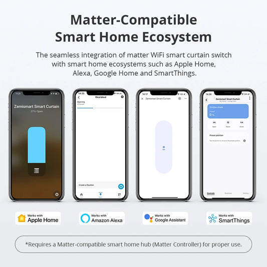 Zemismart Matter WiFi Smart Curtain US Switch Black Wall Mounted Switch Work with Tuya Home kit Google Home SmartThings APP