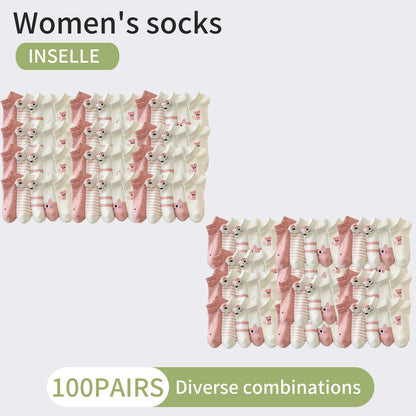 10 Pairs Women Cartoon Patterned Socks Trendy And Fashionable Versatile Socks Lightweight Breathable Comfortable Casual Socks