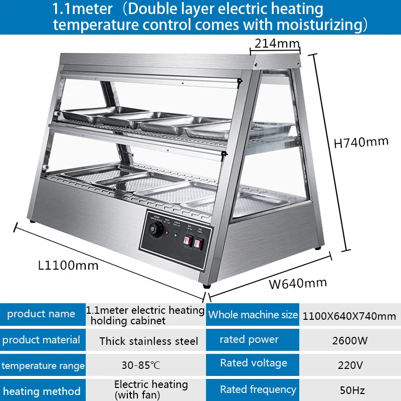 Hot Warmer Display Commercial Stainless Steel 1.1m Horizontal Refrigerator Cabinet Fresh Food Display Cooler