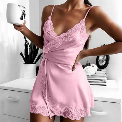 Women's Nightgown Summer Comfort Breathable Sleepwear Silk Satin Lace soft Mini Robe Dress Nightdress Sleepwear Sensual Pajamas