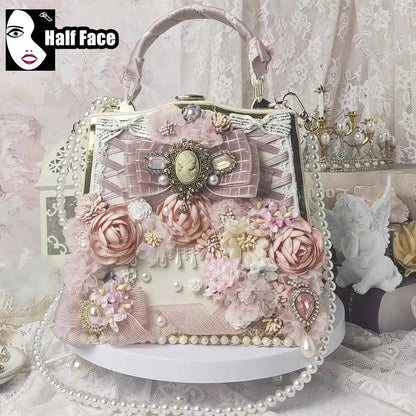Y2K Girls Harajuku Womens Gothic High Street Punk One Shoulder Flower Marriage Skeleton Cross Underarm Chain Crossbody Bags Tote