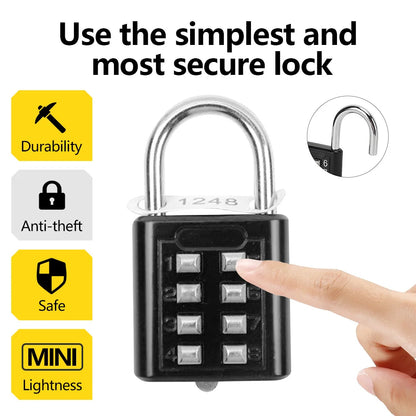 8-digit Combination Outdoor Button Waterproof Fixed Random Code Padlock Zinc Alloy Luggage Travel Smart Lock With Key Anti-theft