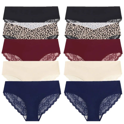 WarmSteps 10PCS Fashion Women's Panties French Luxury Lace Female Sexy Lingerie Leopard Briefs Comfortable Breathable Underpants