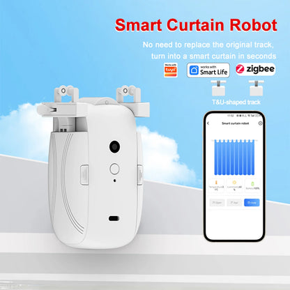 Zigbee Smart Curtain Driver Robot For Roman I Type U Type Curtains Track Alexa Google Home Works with Tuya