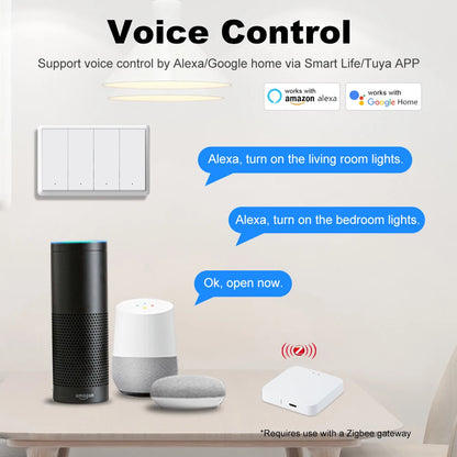Tuya ZigBee3.0 Smart Switch No Neutral Wire Intelligent US Wall Button Light Switch AC100-240V APP Voice Control With Alexa