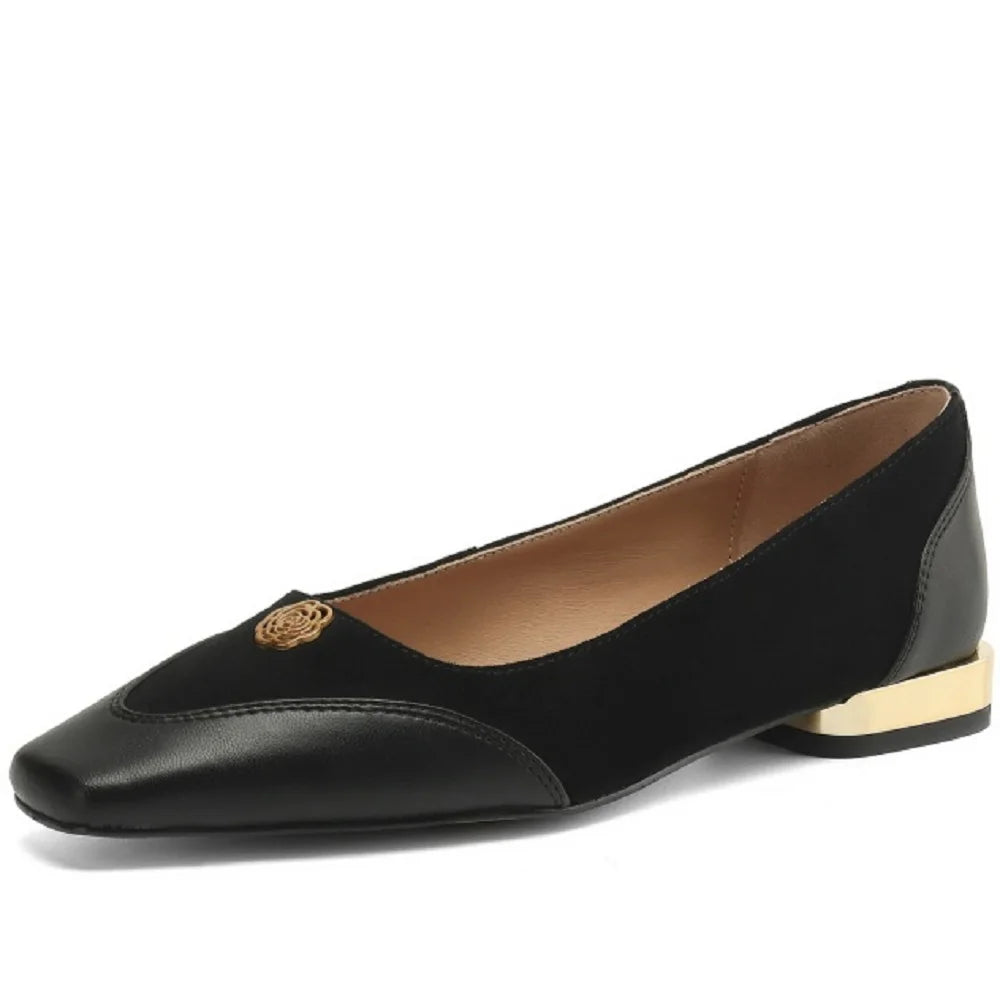 【JOCHEBED HU】Handmade Genuine Leather Low Cut Metal Heel Women's Shoes Comfortable Casual Footwear  34-40