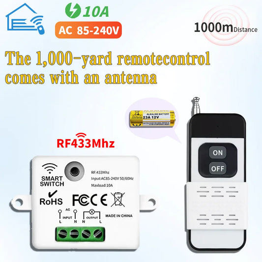 433MHz Wireless Remote Control Light Switch 220V 110V 10A Relay Controller Mini Round Button Wall Panel Switch For Lighting Led