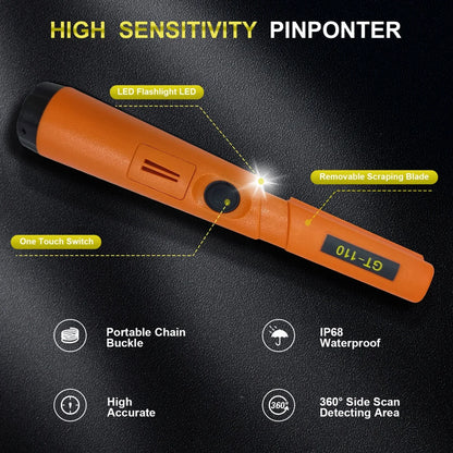 Treasure Hunter GT110 Handheld Metal Detector Pinpointer Probe Anti-scratch Pinpointing Waterproof 360 Degree Scan