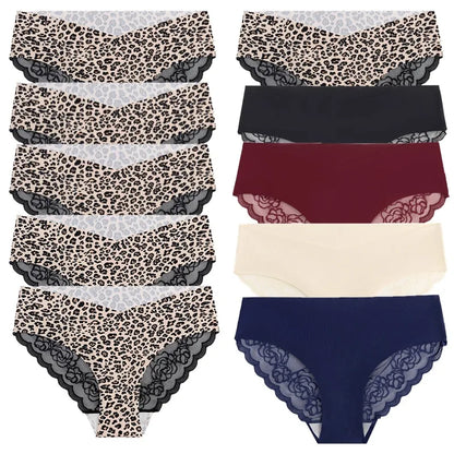 WarmSteps 10PCS Fashion Women's Panties French Luxury Lace Female Sexy Lingerie Leopard Briefs Comfortable Breathable Underpants