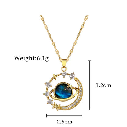 Y2K Starry Sky Planet Light Luxurious Temperament Gorgeous Necklace Star and Moon Versatile Stainless Steel Clavicle Chain