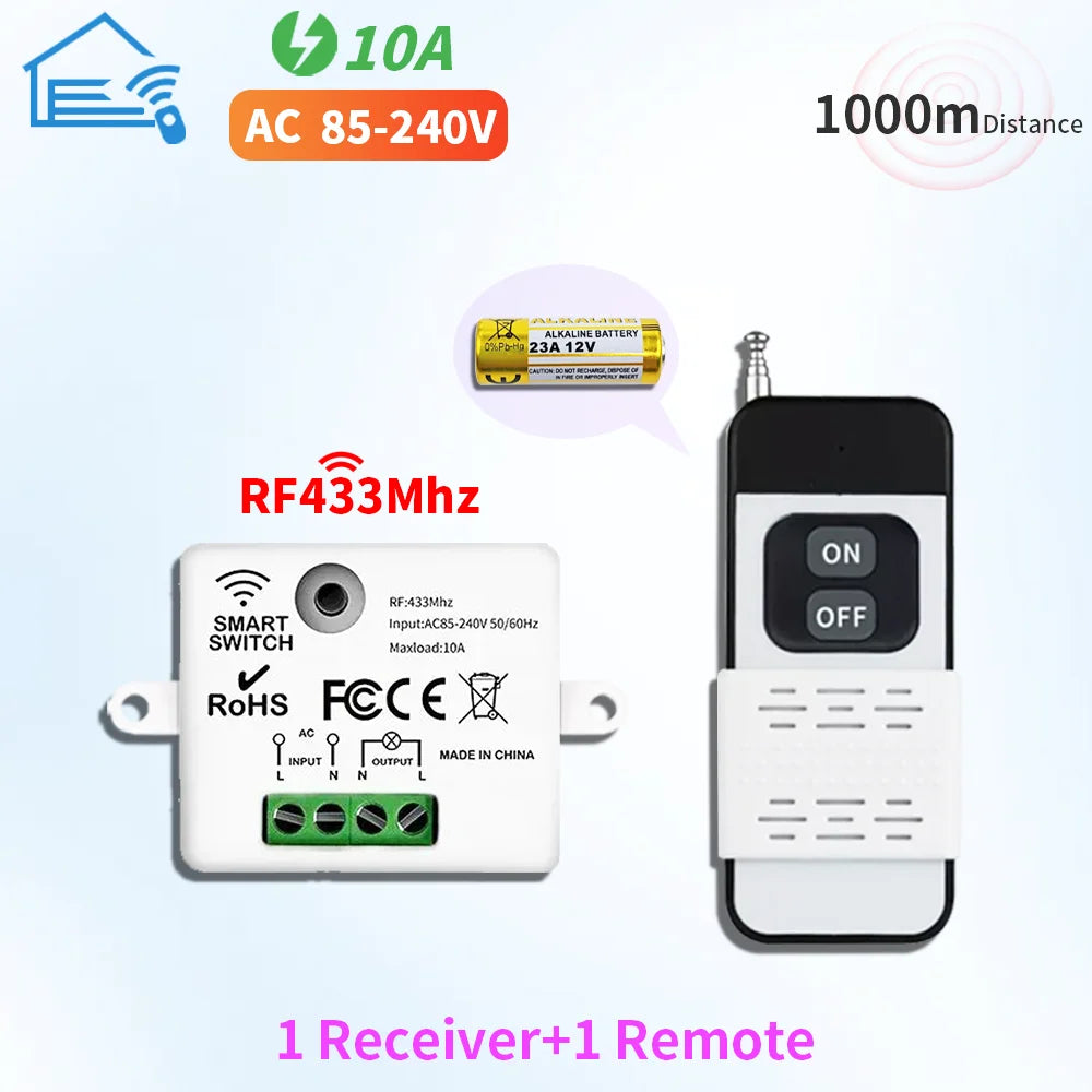 433MHz Wireless Remote Control Light Switch 220V 110V 10A Relay Controller Mini Round Button Wall Panel Switch For Lighting Led