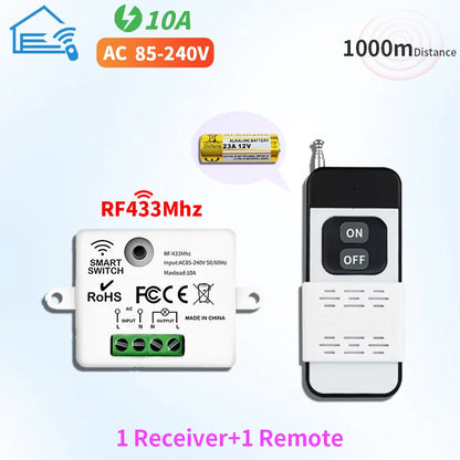 433MHz Wireless Remote Control Light Switch 220V 110V 10A Relay Controller Mini Round Button Wall Panel Switch For Lighting Led