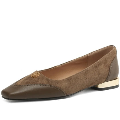 【JOCHEBED HU】Handmade Genuine Leather Low Cut Metal Heel Women's Shoes Comfortable Casual Footwear  34-40