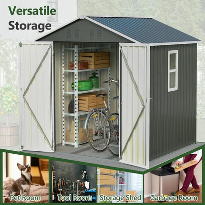 6x6 ft Metal Storage Shed Outdoor,Metal Steel Utility Tool Shed Storage House with Window and Floor Kit for Backyard Garden Pati