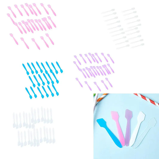 100Pcs Mini Plastic Spatula Disposabled Cosmetic Spoon Skin Care Facial Cream Face Mask Mixing Spoon Beauty Tool For Salon Home