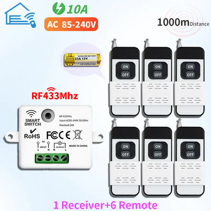 433MHz Wireless Remote Control Light Switch 220V 110V 10A Relay Controller Mini Round Button Wall Panel Switch For Lighting Led