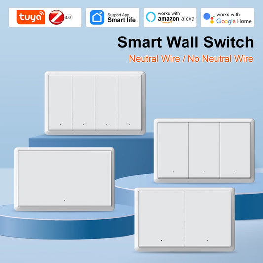 Tuya ZigBee3.0 Smart Switch No Neutral Wire Intelligent US Wall Button Light Switch AC100-240V APP Voice Control With Alexa