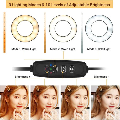 Universal Flexible Mobile Phone Holder with Selfie Ring Light Office Lazy Bracket Desk Lamp LED Light for Live Stream Fill light