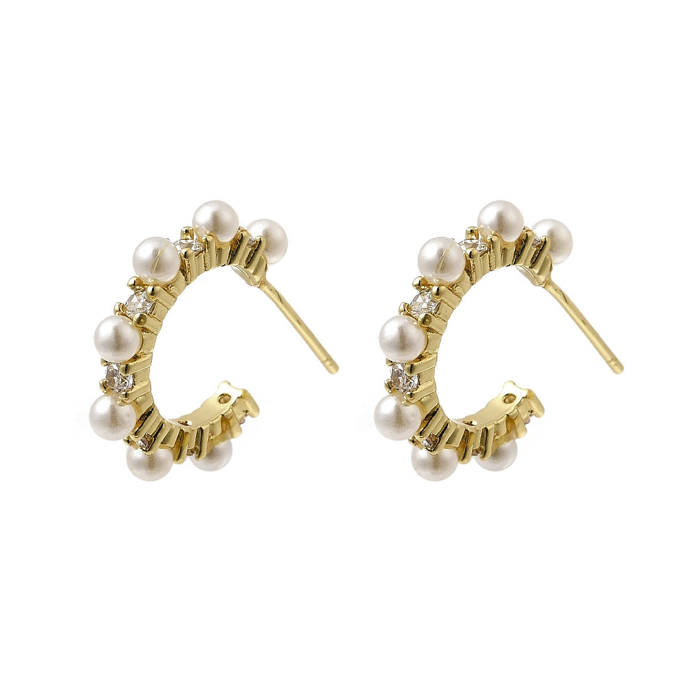 18K Gold Earrings with Pearls and Clear Cubic Zirconia