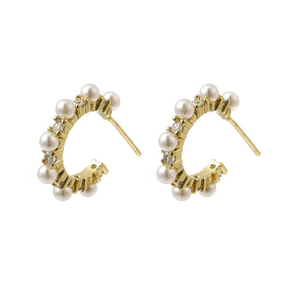 18K Gold Earrings with Pearls and Clear Cubic Zirconia