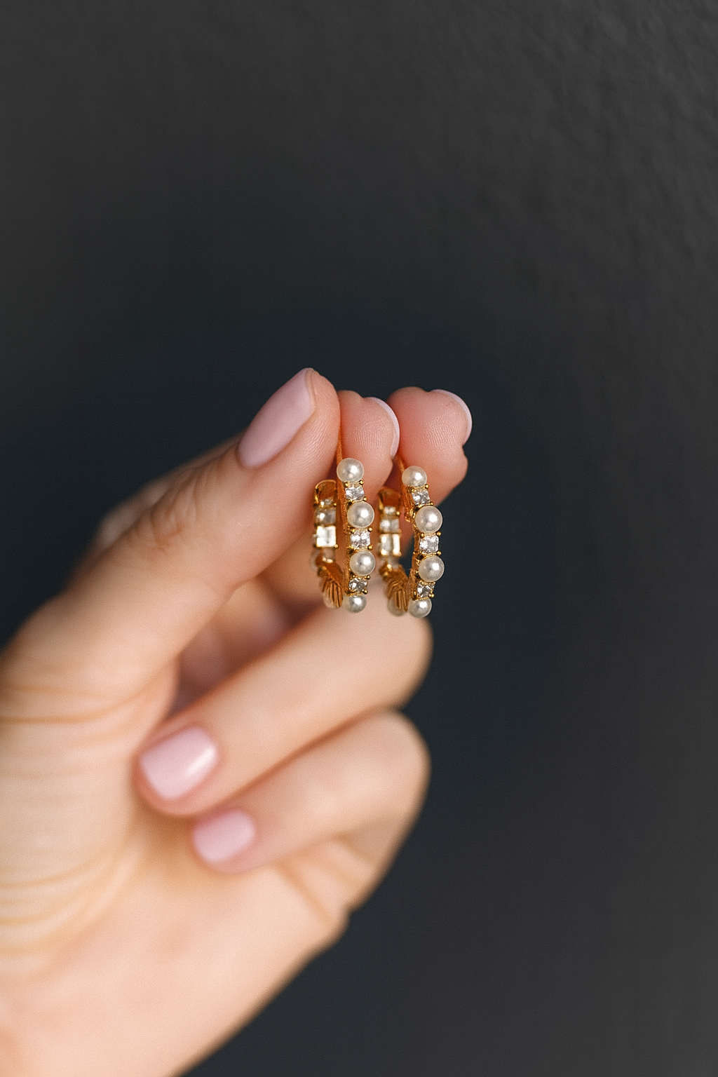 18K Gold Earrings with Pearls and Clear Cubic Zirconia