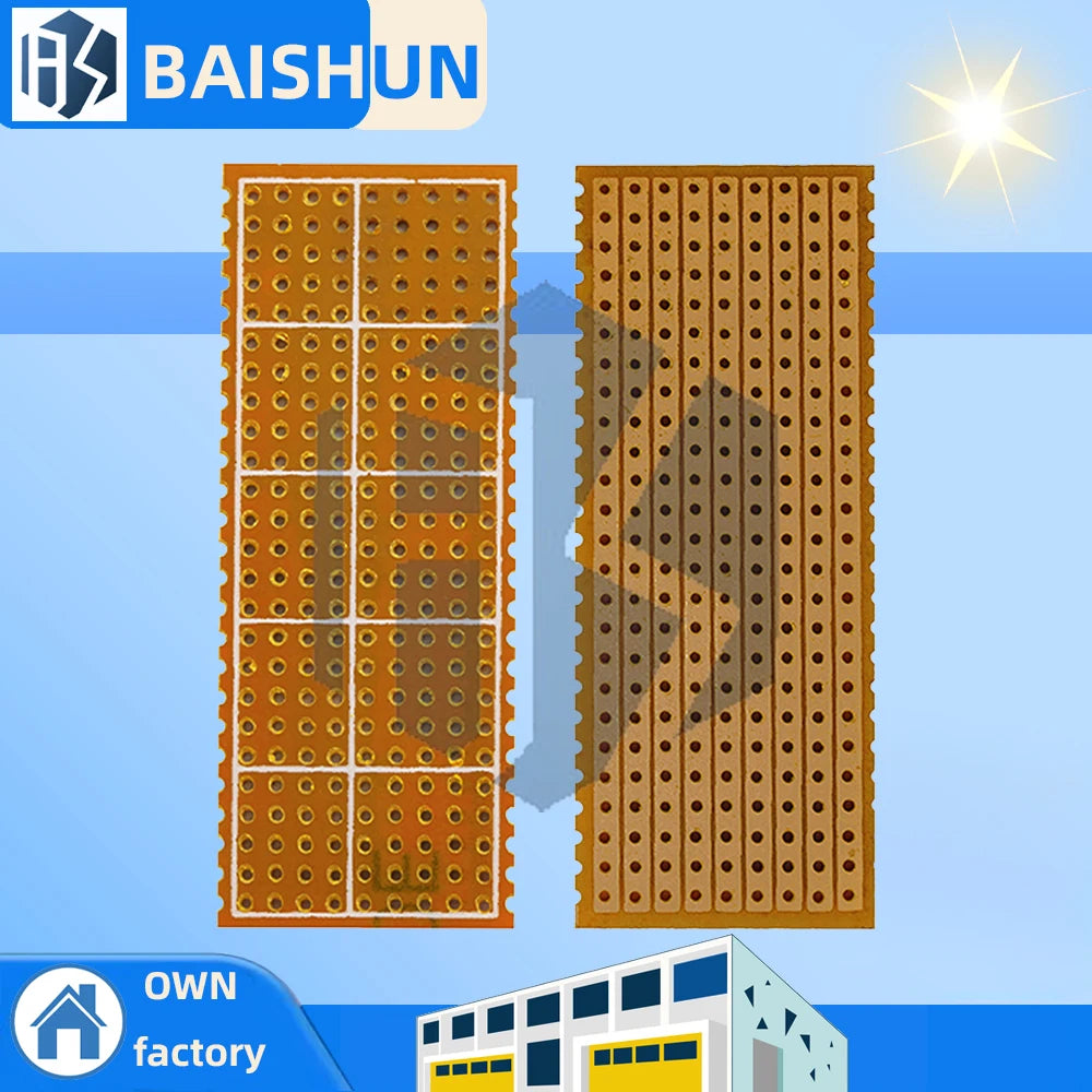 ‌Universal Matrix Prototype PCB Board – 25x64mm (2.5x6.4cm) Single-Row Continuous Plated Through-Holes, 2.54mm Pitch | FR4