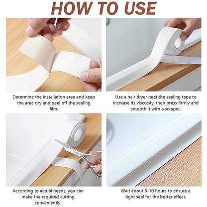 3.2M PVC Caulk Tape Self Adhesive Oil-Proof Kitchen Sink Edge Corner Wall Sticker  Bath Waterproof Toilet Sealing Strip Tape