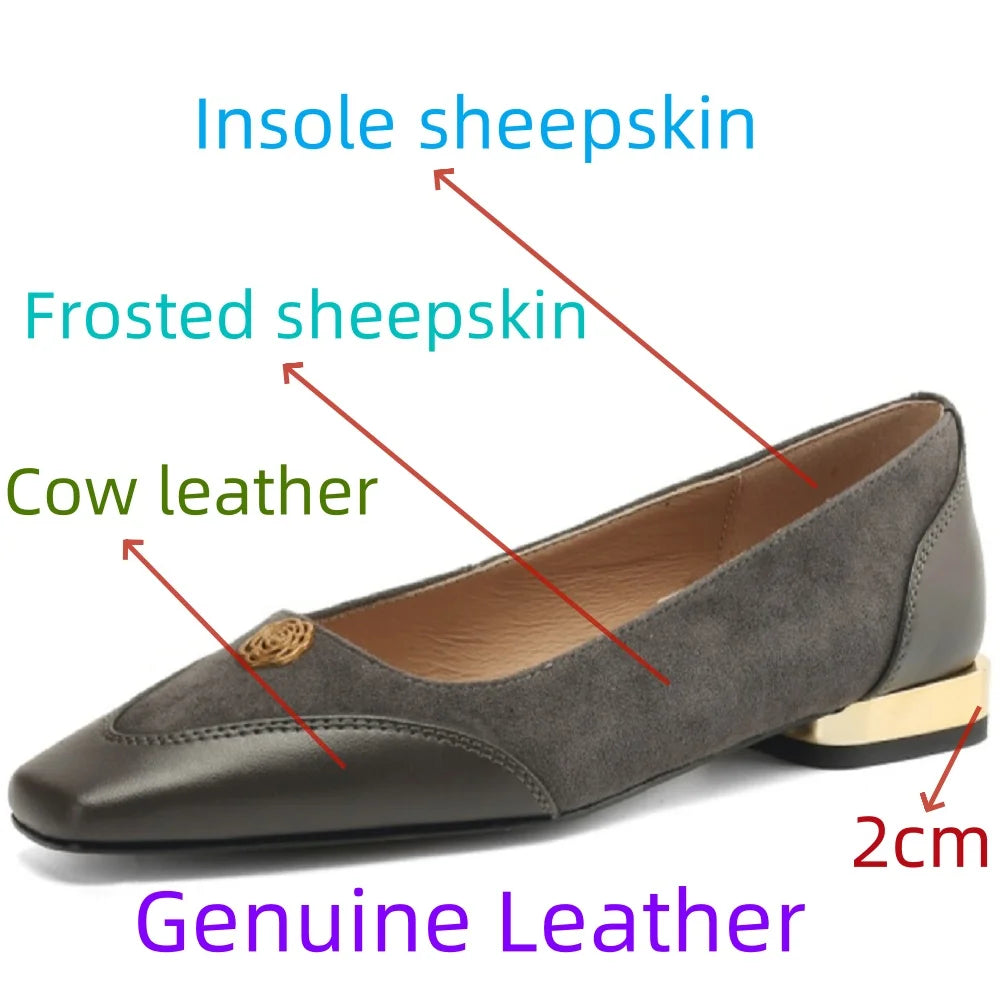 【JOCHEBED HU】Handmade Genuine Leather Low Cut Metal Heel Women's Shoes Comfortable Casual Footwear  34-40