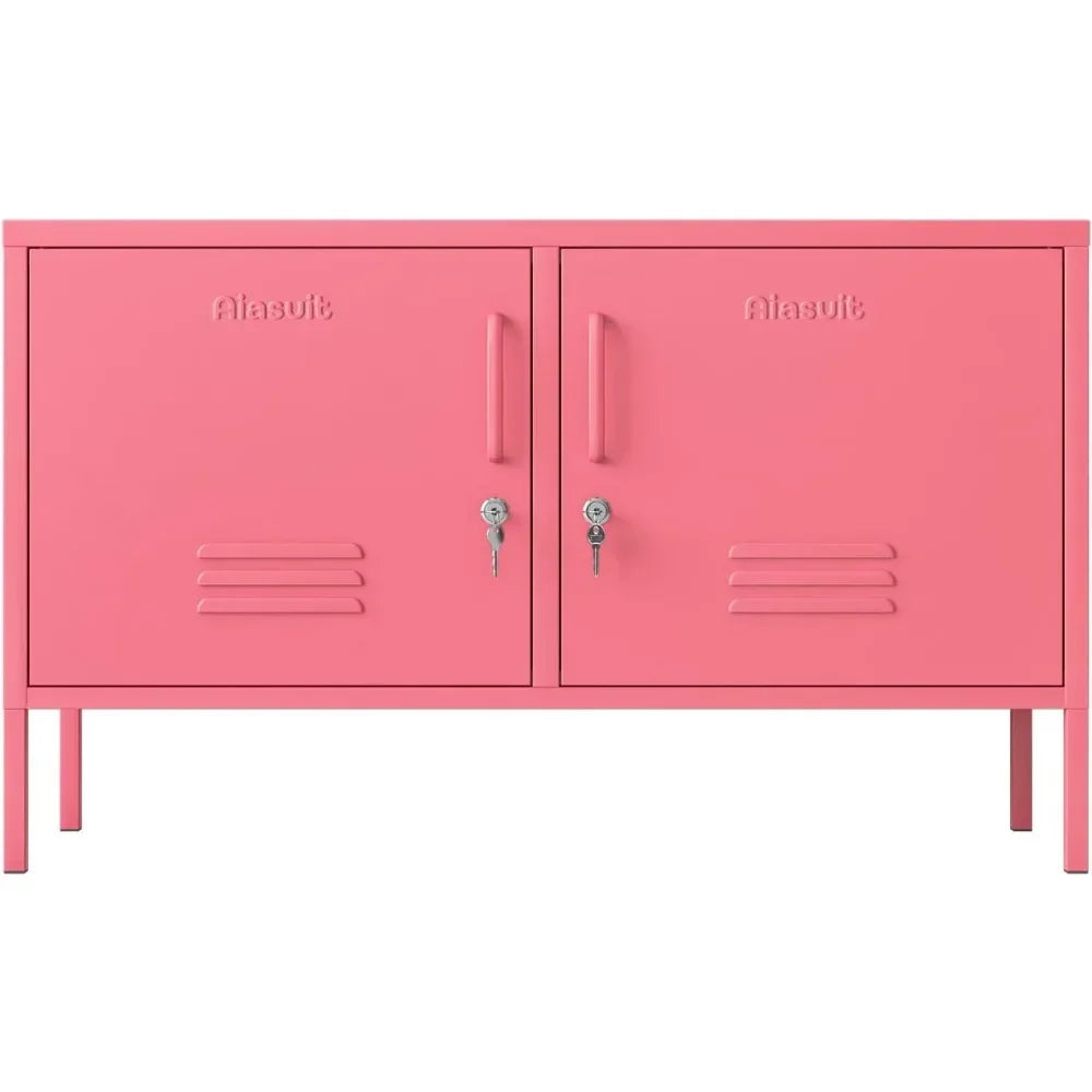 YQXH 2 Doors Metal Storage Cabinet Multifunction lockers Modern TV Stand Large Space Adjustable Bedroom Locker