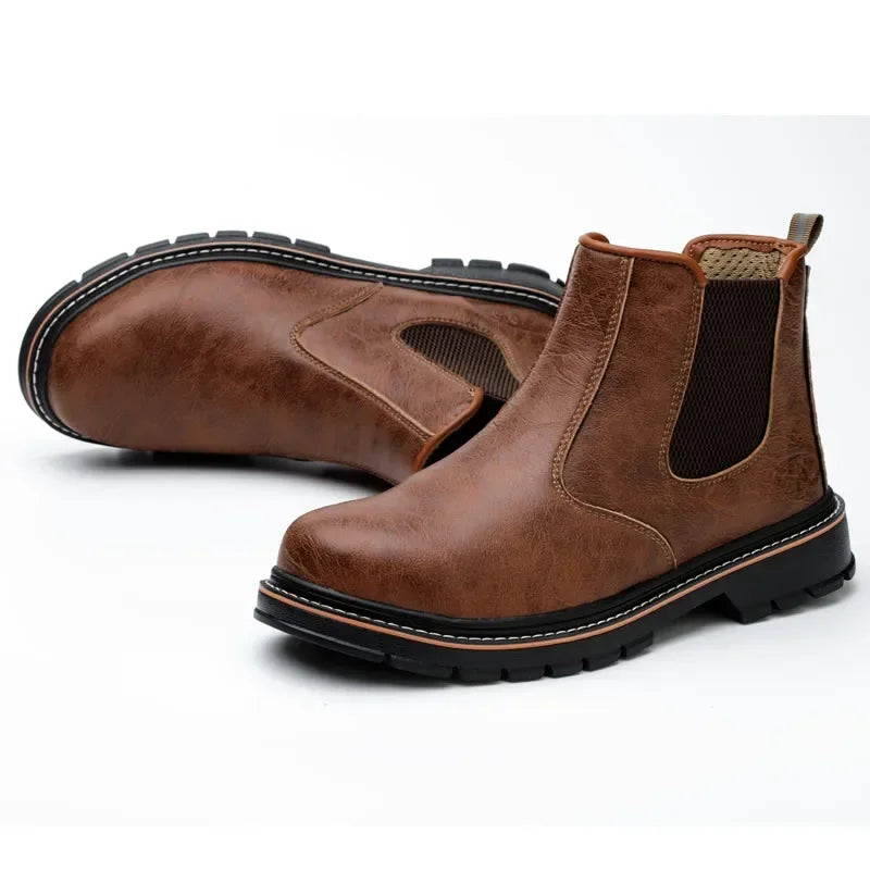 Work Anti-smash Anti-puncture Indestructible Sport Brown Protective Shoe Waterproof Safety Boots Men Steel Toe Shoes Work Shoe