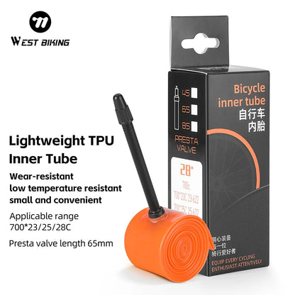 WEST BIKING Bicycle Inner Tube Lightweight TPU 700X23 25 28C Road Bike Tire Pneumatic Tire 65mm Presta Valve Bike Accessories