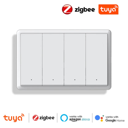 Tuya ZigBee3.0 Smart Switch No Neutral Wire Intelligent US Wall Button Light Switch AC100-240V APP Voice Control With Alexa
