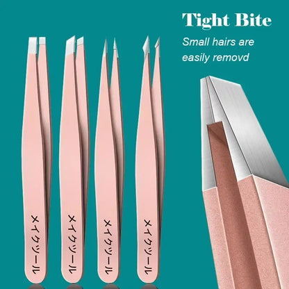 Tweezers For Eyebrow Precision Stainless Steel Hair Facial Hair Removal Splinter Blackhead Slant Tip Angle Tip Pointed Tip
