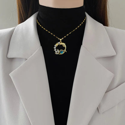 Y2K Starry Sky Planet Light Luxurious Temperament Gorgeous Necklace Star and Moon Versatile Stainless Steel Clavicle Chain