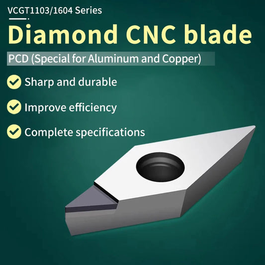 UFS TAP 10PCS CNC aluminum PCD blade VCGT1103/1604 diamond grain gemstone cutting head outer circle inner hole lathe blade