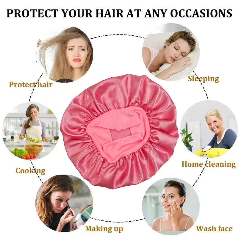 Women's Wide Brim Nightcap Silk Bonnet Hair Wrap for Sleeping Sleep Cap With Elastic Soft Band Sleep Cap With Elastic Soft Band